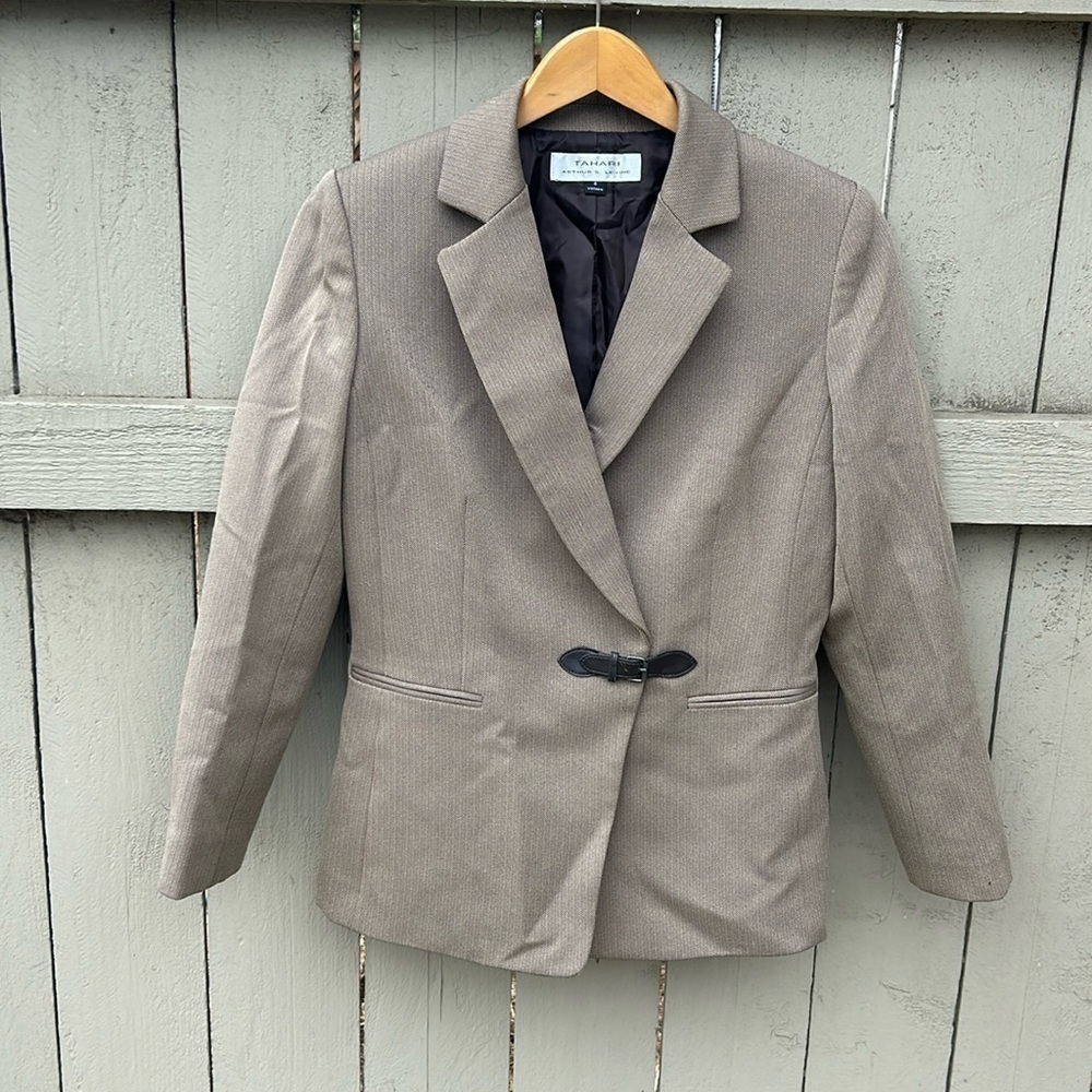 Tahari Brown Houndstooth Blazer Career Wear Casual Size 6
